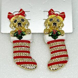 Sugarfix By Baublebar Santa Paws Christmas Stocking Earrings Gold-Tone & Red